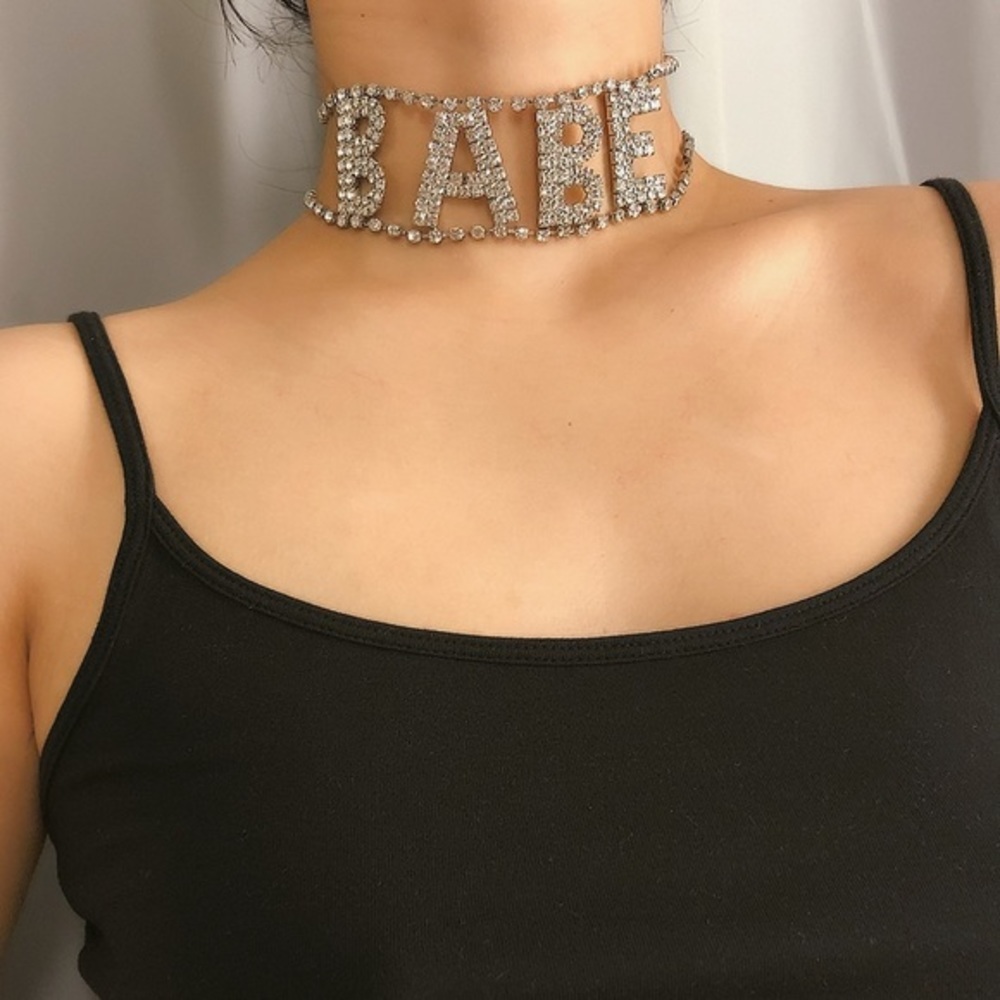 Silver rhinestone choker necklace